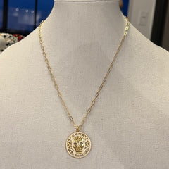 Gold Coin Skull Necklace
