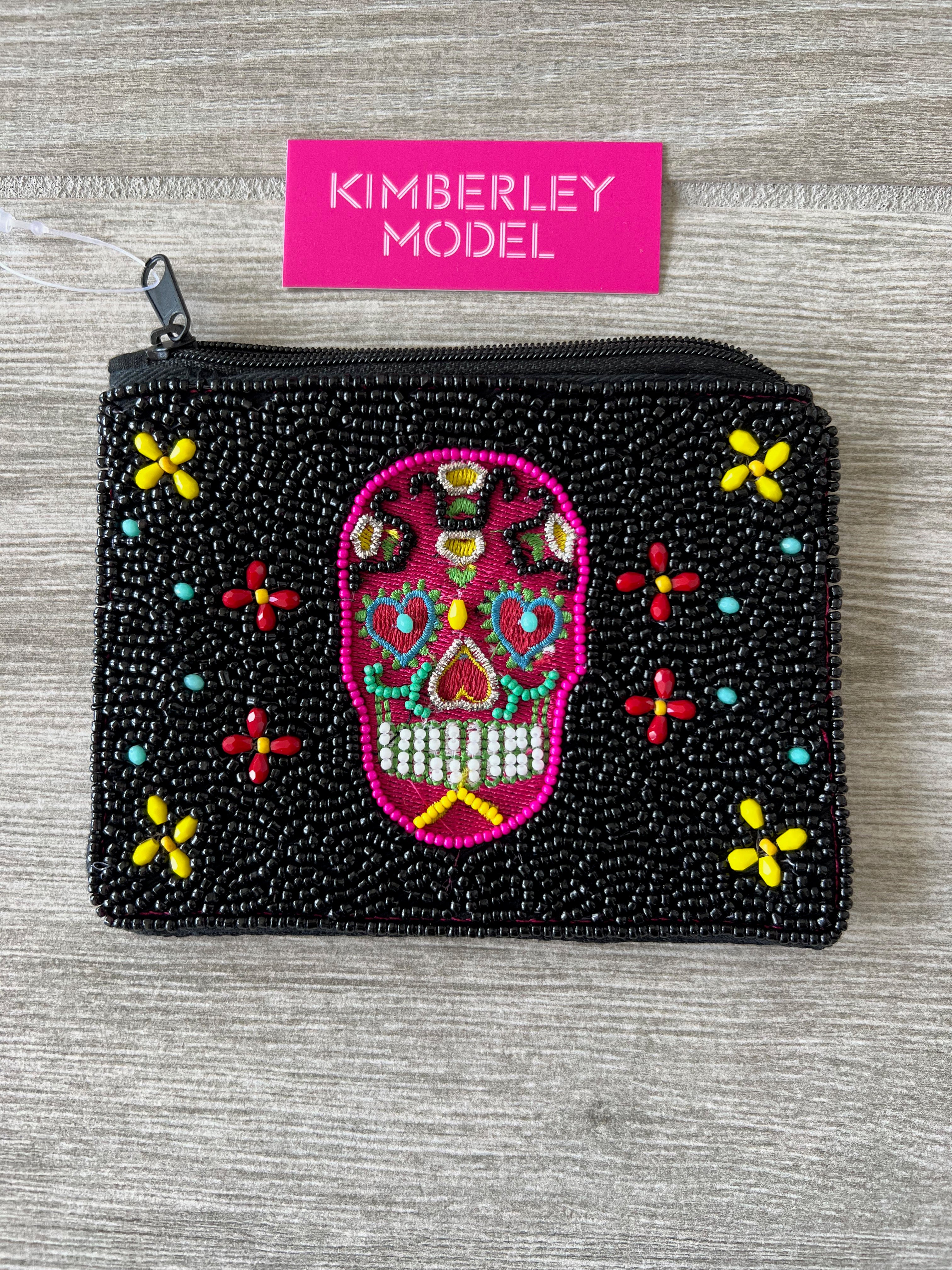 Beaded Wallet With SKULL-BLK